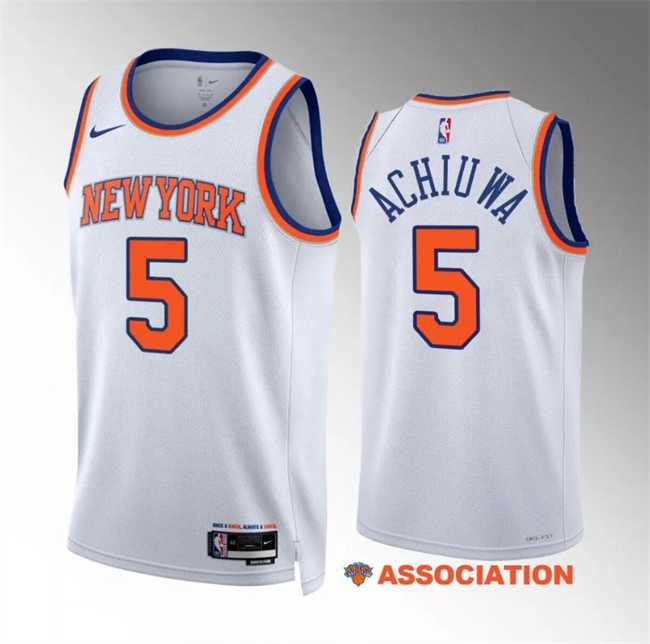 Men's New Yok Knicks #5 Precious Achiuwa White Association Edition Stitched Basketball Jersey Dzhi